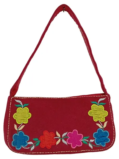 BRIGITTE VON BOCH Clutch Damen Rot Blumenmuster bestickt Tasche 28x14cm