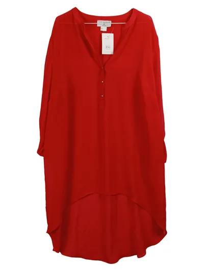 Rick Cardona Damen Tunika Bluse Rot Gr. 46 Langarm Viskose