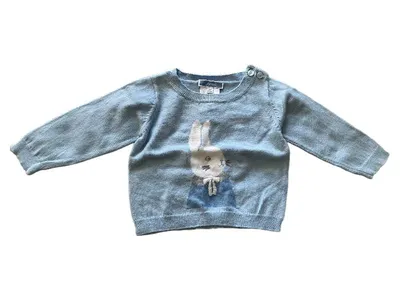 Jacadi Baby Pullover Junge Hase Gr. 6M/68 Baumwolle Kaschmir Blau Casual