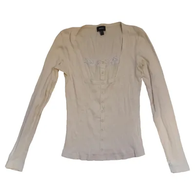 MEXX Damen Bluse Oberteil Gr. 38/M Beige Casual Langarm Rippstrick