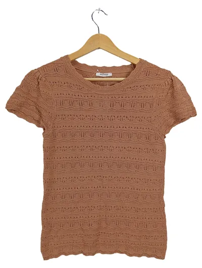 ORSAY Damen Pullover Strickshirt Kurzarm Lochmuster Häkeloptik Braun Gr. 36 S