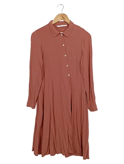 ZARA TRAFALUC Damen Blusenkleid Hemdblusenkleid Gr. 34/XS Braun Casual