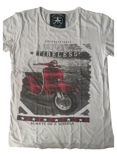 AKITO TANAKA T-Shirt Herren Weiß Gr. 48/M Casual Scooter Print