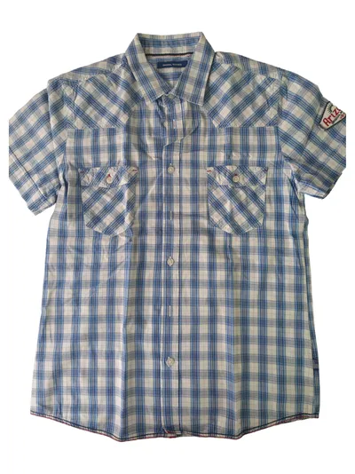 Original Marines Kinder Freizeithemd Gr. 14/152 Kariert Blau Kurzarm Baumwolle
