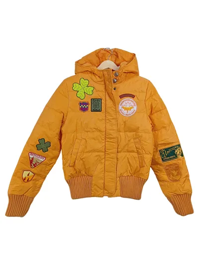 Killah Damen Steppjacke Bomberjacke Gr. 40/L Orange Patches Kapuze Aufnäher