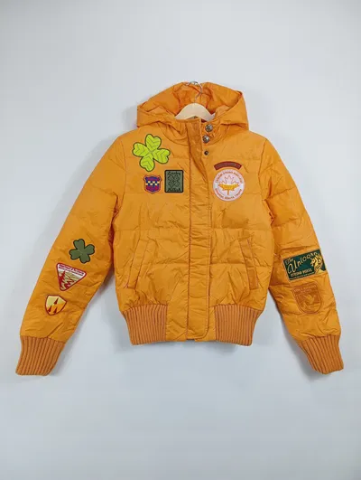 Killah Damen Steppjacke Bomberjacke Gr. 40/L Orange Patches Kapuze Aufnäher