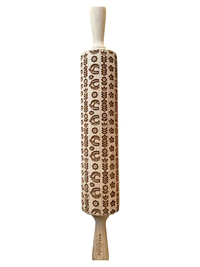 Nordliebe Nudelholz Teigrolle Holz mit Muster Prägerolle Backen Beige 43cm