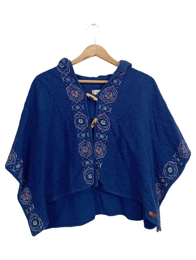 Roxy Girl Poncho Kapuze Stickerei Bohemian Blau Gr. 128 Baumwolle