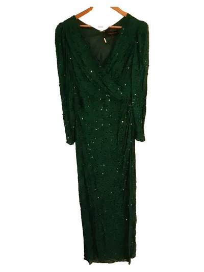 Jenny Packham Damen Abendkleid Langarm Grün Pailletten Gr. 40;L Elegant