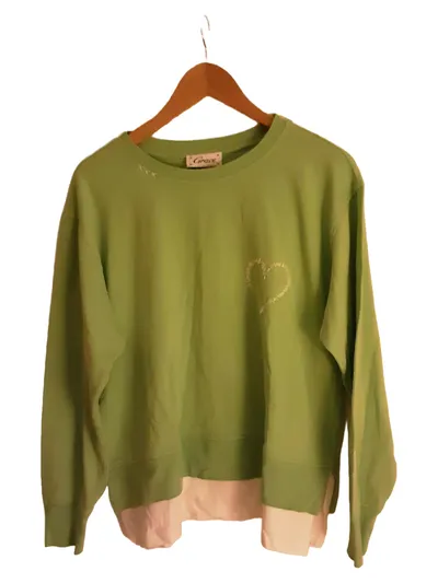 Grace Pullover Damen Grün Gr. 40/L Casual Baumwolle Stickerei Herz