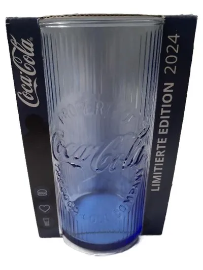 Coca-Cola Retro Trinkglas Property of Company Logo Blau 14cm Limitierte Edition