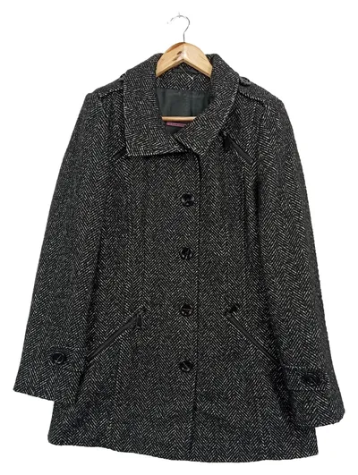 PIA JESSEN Damen Klassischer Mantel Gr. 38/M Schwarz Fischgrätenmuster