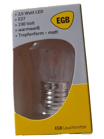 EGB LED Leuchtmittel E27 Tropfenform 2,5W warmweiß matt