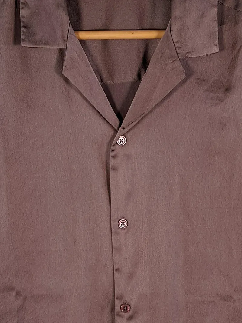 ASOS Design Herren Freizeithemd Kurzarm Braun Satin Gr. XS 3