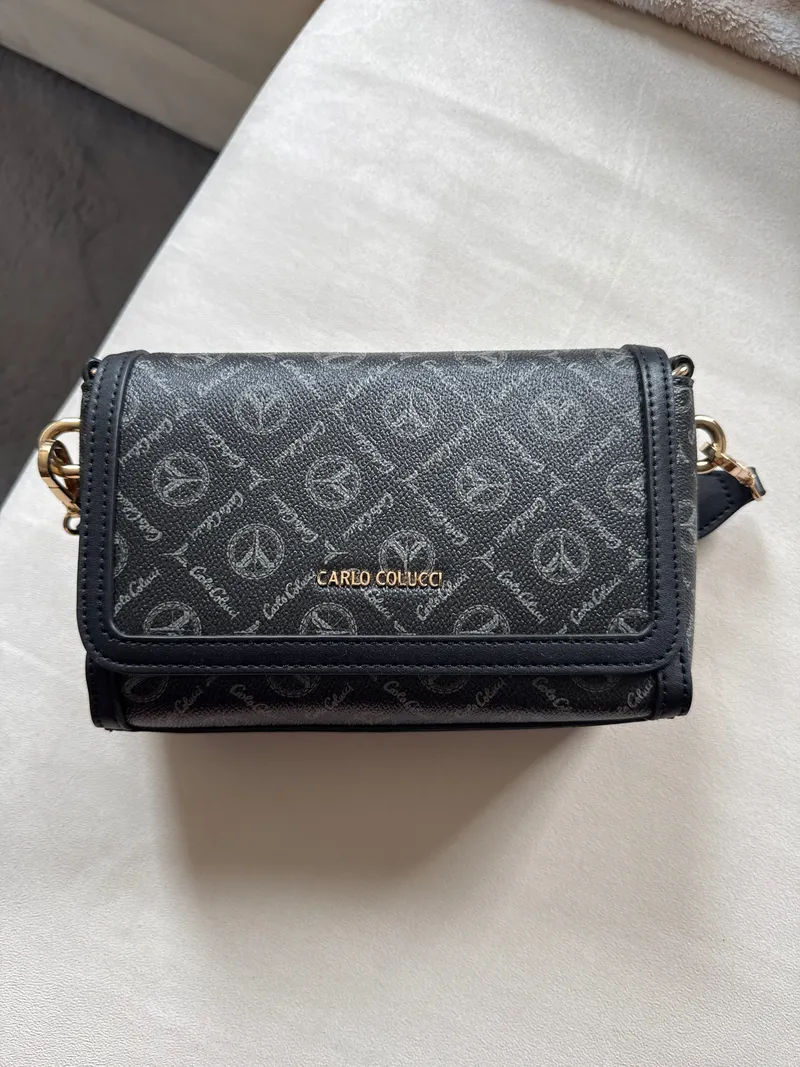 Carlo Colucci Geldbörse Kette Umhängetasche Damen Schwarz Klein Logo 2