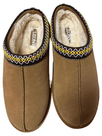 Leone Damen Hausschuhe Slipper Gr. 42 Braun Casual Fellfutter