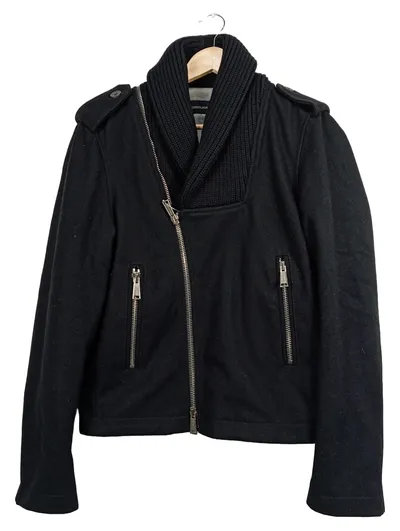DSQUARED2 Herren Schurwolle Jacke Gr. 46 Schwarz Biker-Stil Wolle