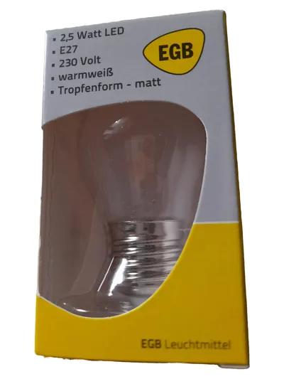 EGB 2,5 Watt LED E27 Tropfenform Leuchtmittel Transparent
