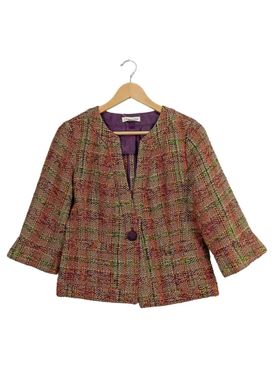 Coldwater Creek Damen Tweed Blazer Jacke Gr. 38 Mehrfarbig Kariert