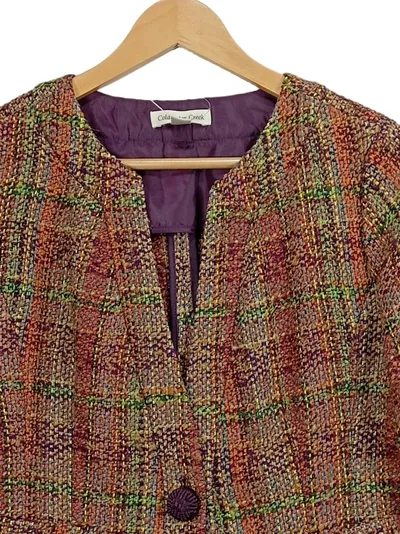 Coldwater Creek Damen Tweed Blazer Jacke Gr. 38 Mehrfarbig Kariert