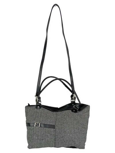 DAMART Umhängetasche Damen Schwarz Klassisch Elegant Fischgrätenmuster 38x23cm