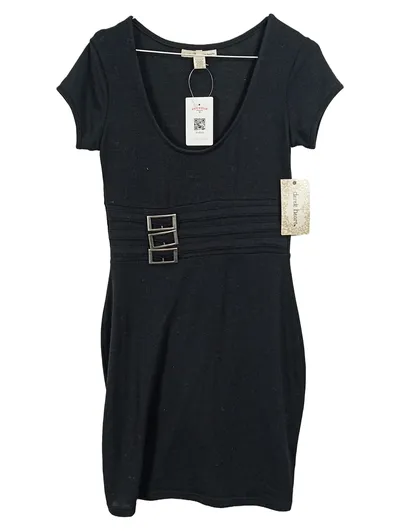 Derek Heart Jerseykleid Damen Schwarz Gr. 38 M Minikleid Freizeit Raffung