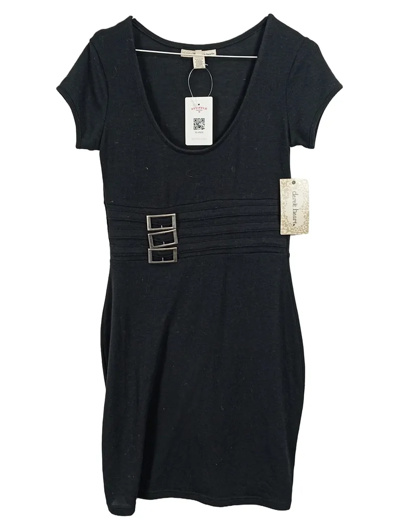 Derek Heart Jerseykleid Damen Schwarz Gr. 38 M Minikleid Freizeit Raffung 1