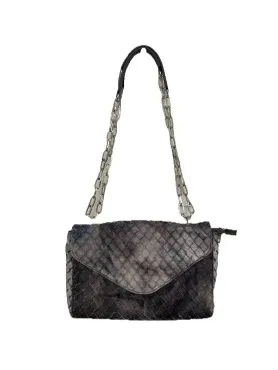 Curuba Clutch Handtasche Damen Elegant Grau Leder Kettenriemen