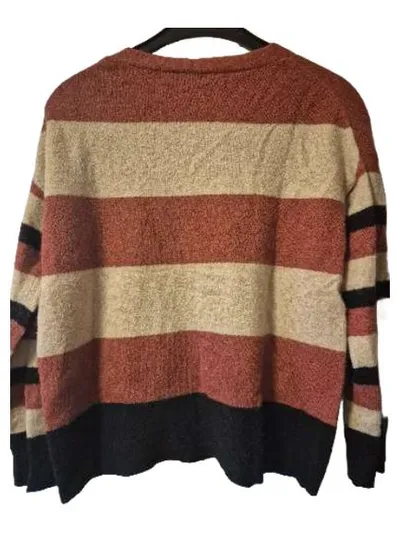 Esprit Damen Pullover V-Ausschnitt Gestreift Gr. L Rot Beige Schwarz