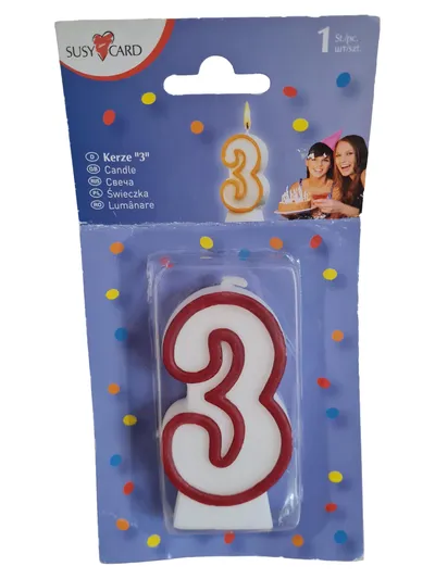 Susy Card Kerze 3 Geburtstag Deko Zahl Weiß Casual Party