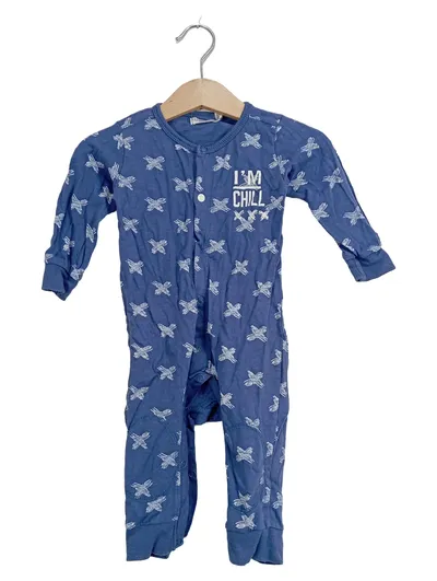 Dirkje Baby Schlafanzug Strampler Gr. 68 Blau Grafisch I'M CHILL Baumwolle