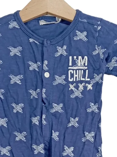 Dirkje Baby Schlafanzug Strampler Gr. 68 Blau Grafisch I'M CHILL Baumwolle
