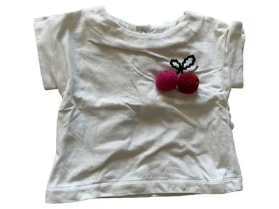 Jacadi T-Shirt Kurzarm Baumwolle Weiß Gr. 68 Mädchen Stickerei Applikation