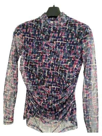 Algo Bonito Damen Langarmshirt Rollkragen Raffungen Abstrakt Mehrfarbig S