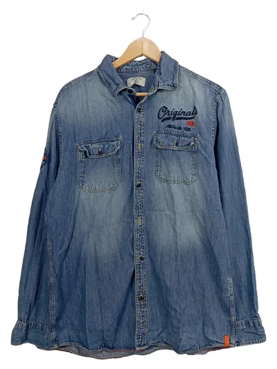 Jack & Jones Herren Freizeithemd Langarm Baumwolle Blau Gr. XL