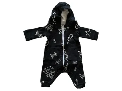 Lullaby Rock Baby Overall Gr. 62 Schwarz Rock Motive Kapuze Fleece