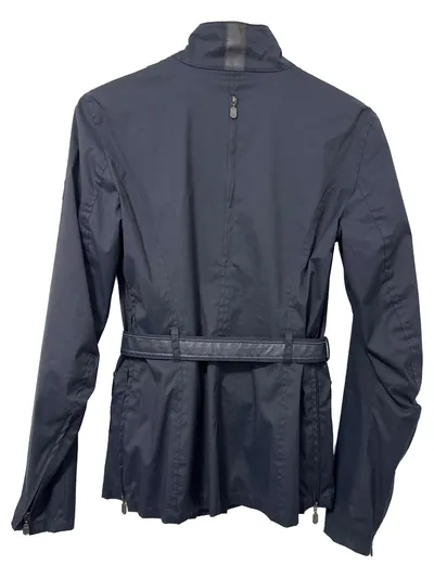 Belstaff Damen Motorradjacke Silver Label Gr. 44 Blau Baumwolle Gürtel