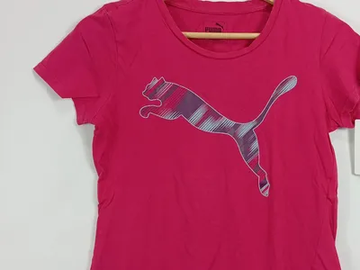 PUMA T-Shirt Kinder Mädchen Gr. 164 Pink Logo Print Sport Shirt Baumwolle