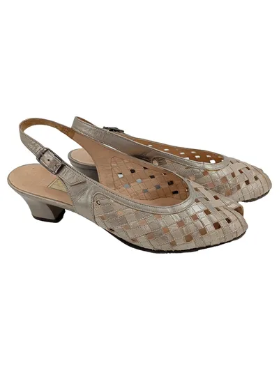 GABOR Damen Slingback Pumps Silber Gr. 37.5 Elegant Klassisch Lochmuster