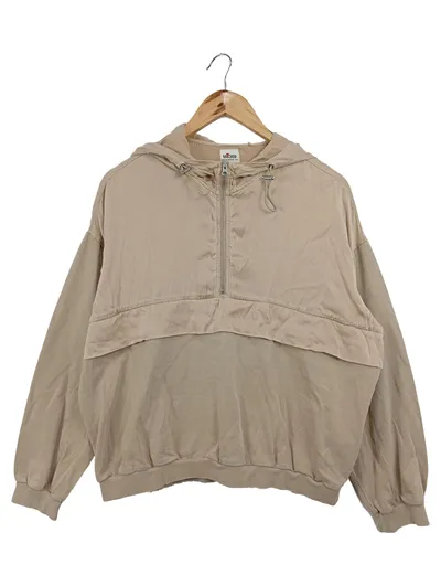 ME369 Damen Sweatjacke Beige Gr. 40/L Casual Urban Oversized Kapuze