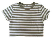 Cotton On Damen T-Shirt 36/S Oliv gestreift Casual Micro Crop Tee 1