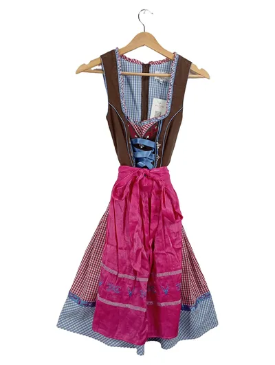 Spieth & Wensky Dirndl Trachtenkleid Damen Gr. 32 Braun Pink Kariert