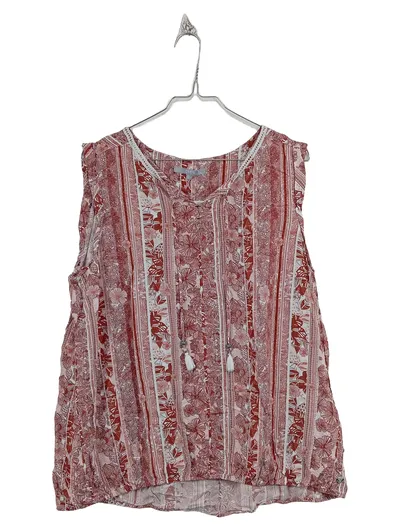 CECIL Damen Bluse Gr. L Blumenmuster Rot Weiß Boho Quasten Ärmellos