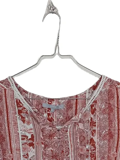 CECIL Damen Bluse Gr. L Blumenmuster Rot Weiß Boho Quasten Ärmellos
