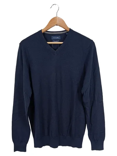 CHRISTIAN BERG Pullover Herren Gr. 46/S Blau V-Ausschnitt Wolle Basic Klassisch