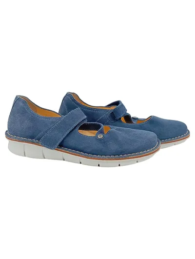 Wolky Mary Jane Ballerinas Damen Gr. 41 Blau Wildleder Komfortschuhe