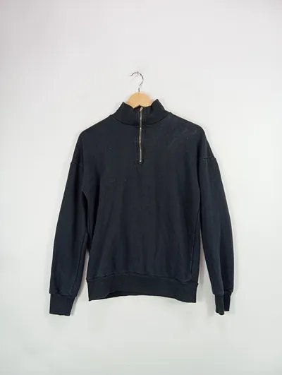 Frilivin Herren Pullover Gr. S Schwarz Baumwolle Reißverschluss Troyer