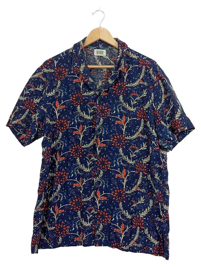 Scotch & Soda Herren Freizeithemd Kurzarm Blumen Gr. L/40 Blau Viskose