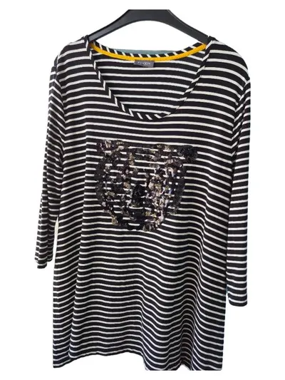 SAMOON Damen Langarmshirt 3/4 Arm Gestreift Pailletten L/40 Freizeit