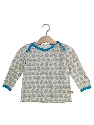 loud + proud Baby Langarmshirt Vogelmuster Gr. 74/80 Grau Baumwolle